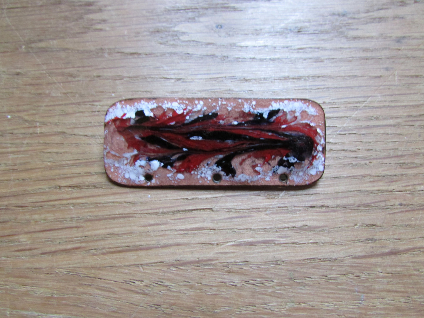 circa. 1960s studio art enamel abstract swirls on copper rectangular brooch