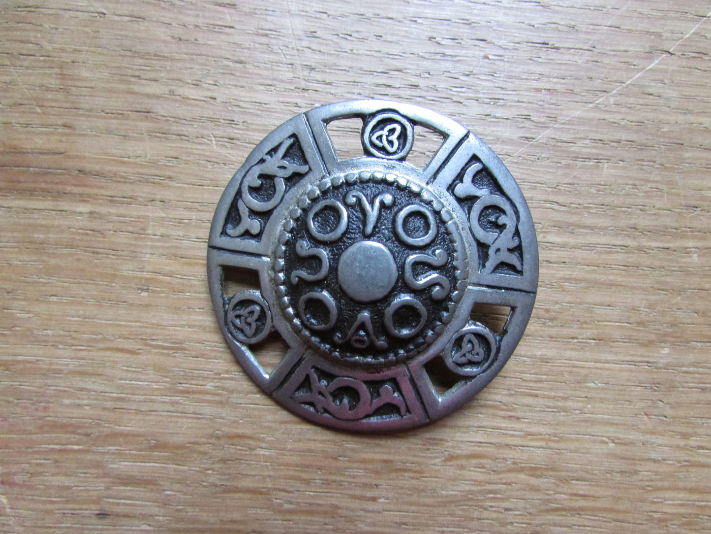 Vintage SJC Celtic shield pewter brooch