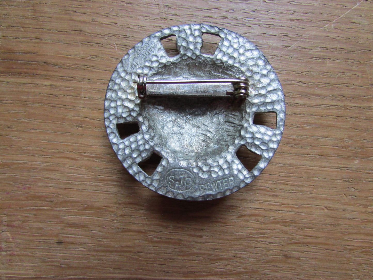 Vintage SJC Celtic shield pewter brooch