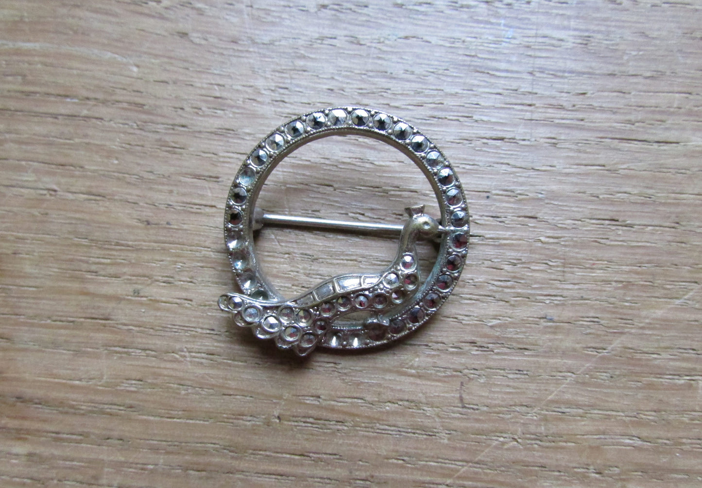 Art Deco marcasite circle peacock brooch