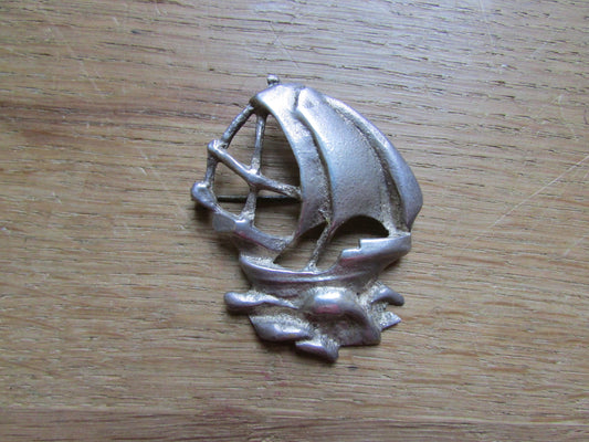 Vintage Arts & Crafts-style silver galleon brooch, stamped