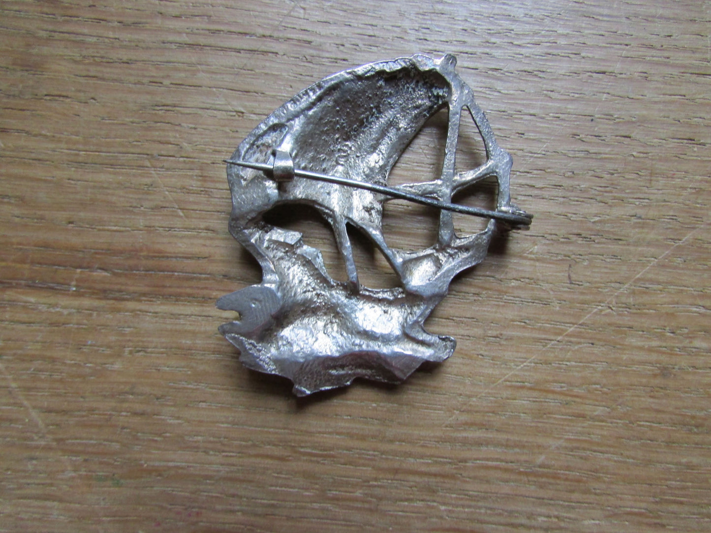 Vintage Arts & Crafts-style silver galleon brooch, stamped