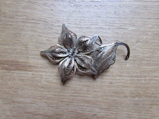 1980s copper effect filigree flower brooch