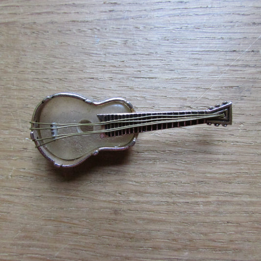 1950s/60s Spanish Toledo ware guitar brooch with Mother of Pearl inlay