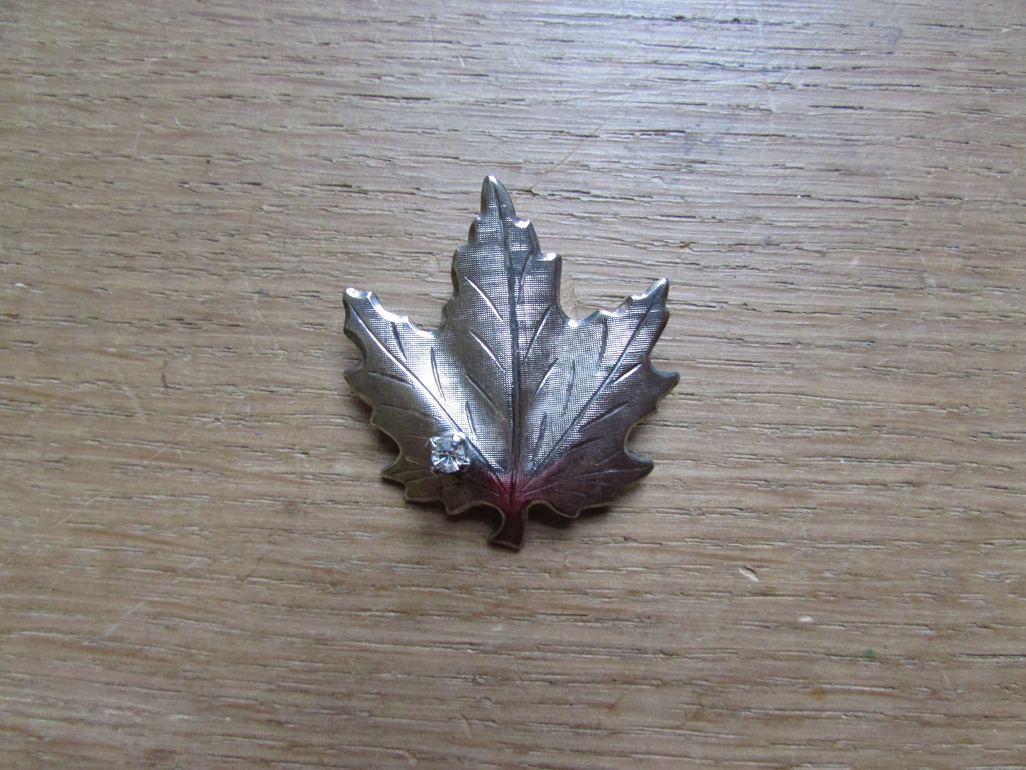 Vintage brushed silver-tone maple leaf brooch with diamanté detail
