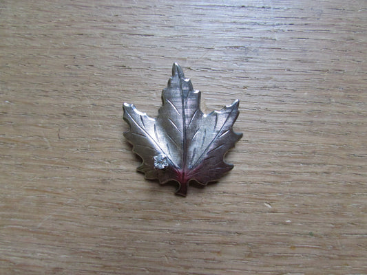 Vintage brushed silver-tone maple leaf brooch with diamanté detail