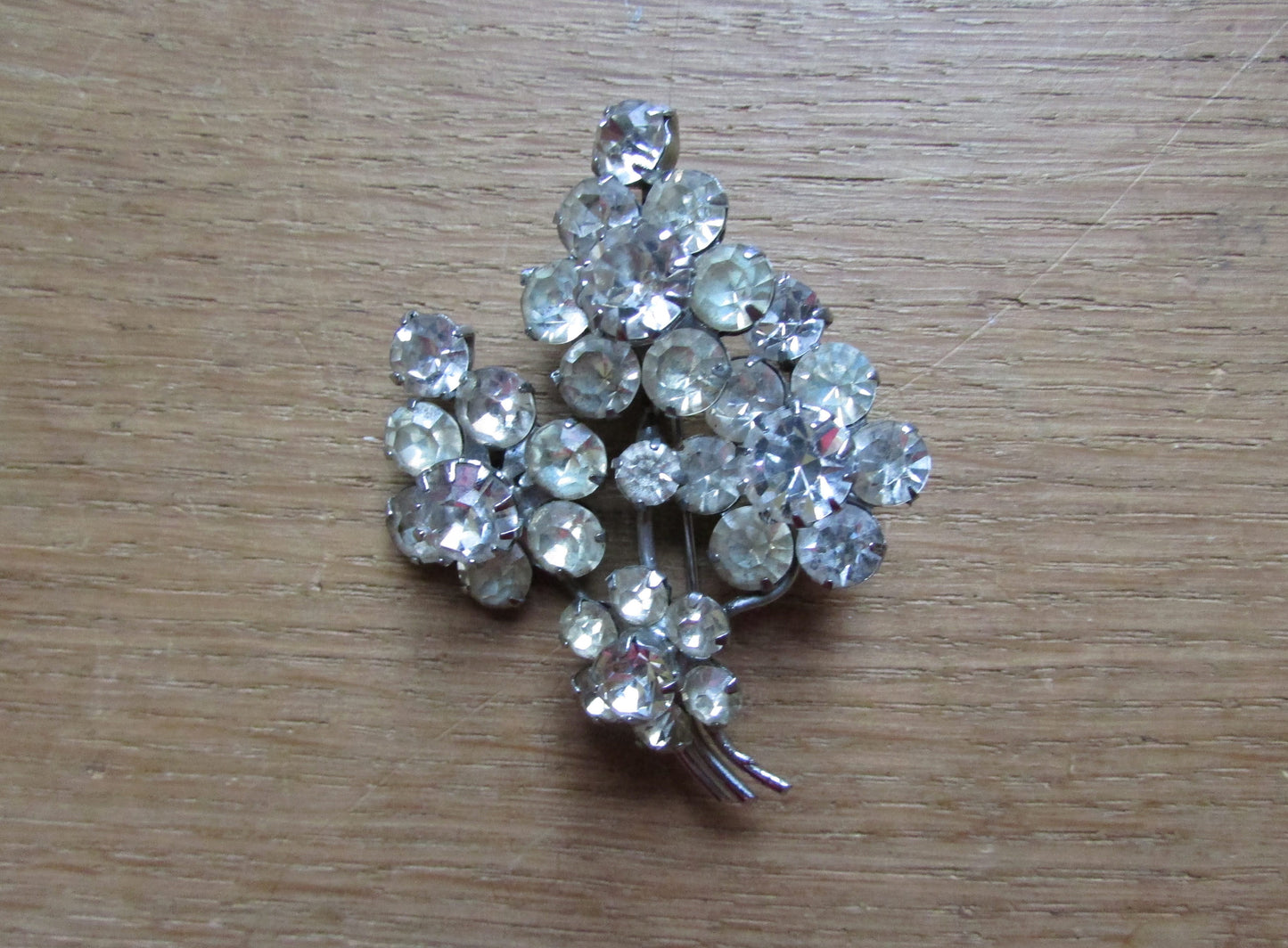 1950s silver-tone glass crystal flower spray brooch