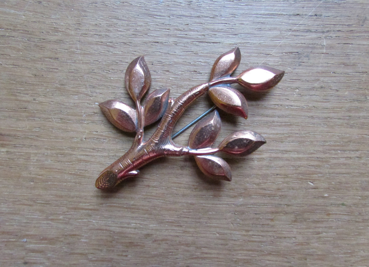Mid-century Renoir copper-tone detailed tree & leaf brooch, stamped