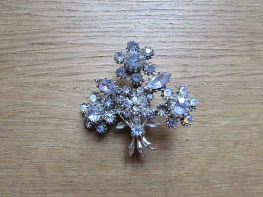 Vintage silver-tone & diamanté floral sprig brooch