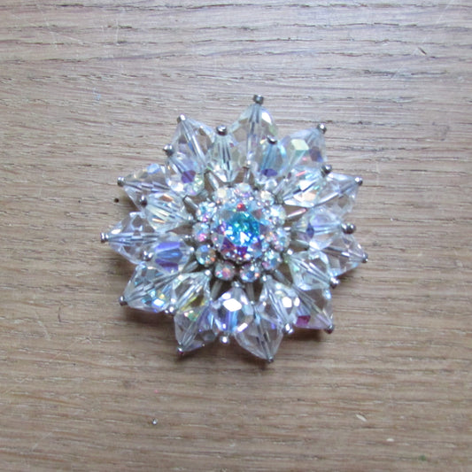 Vintage crystal rhinestone glass starburst brooch