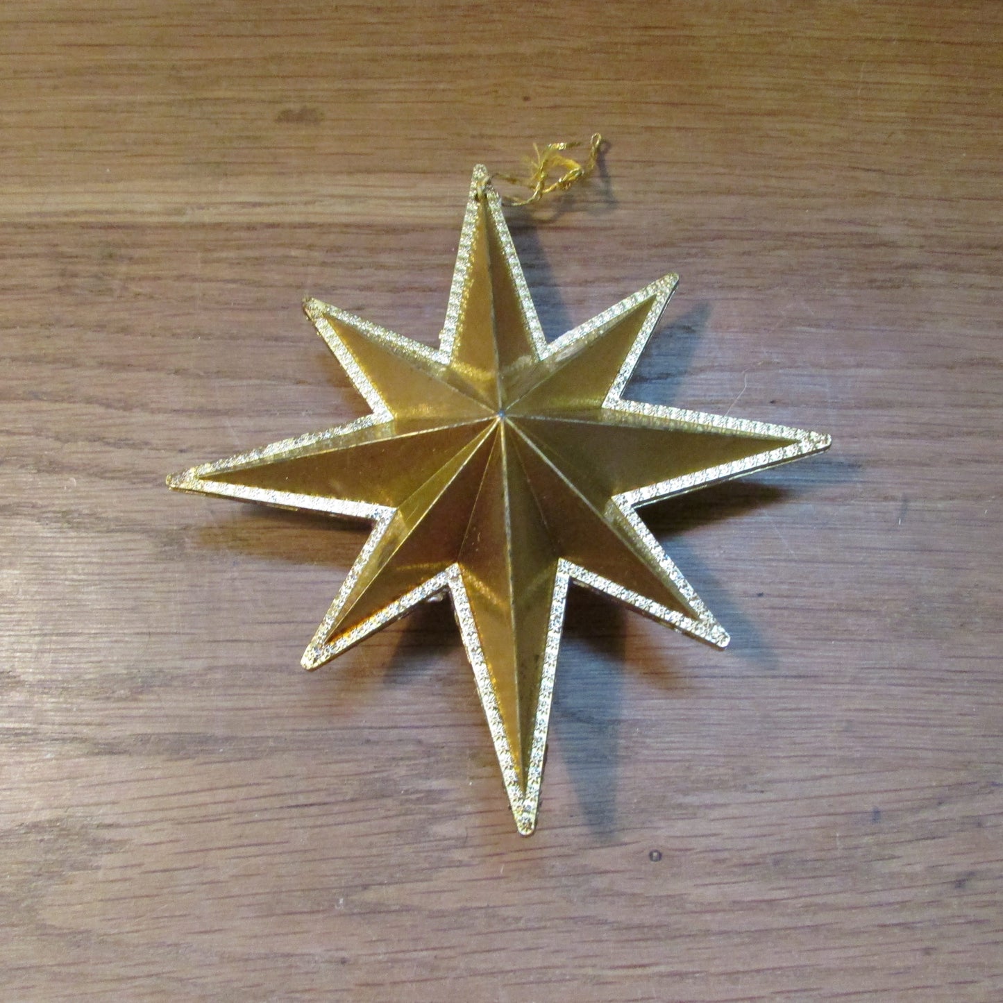 1960s/70s Jewelbrite (?) plastic gold Christmas star tree ornament with angel and harp