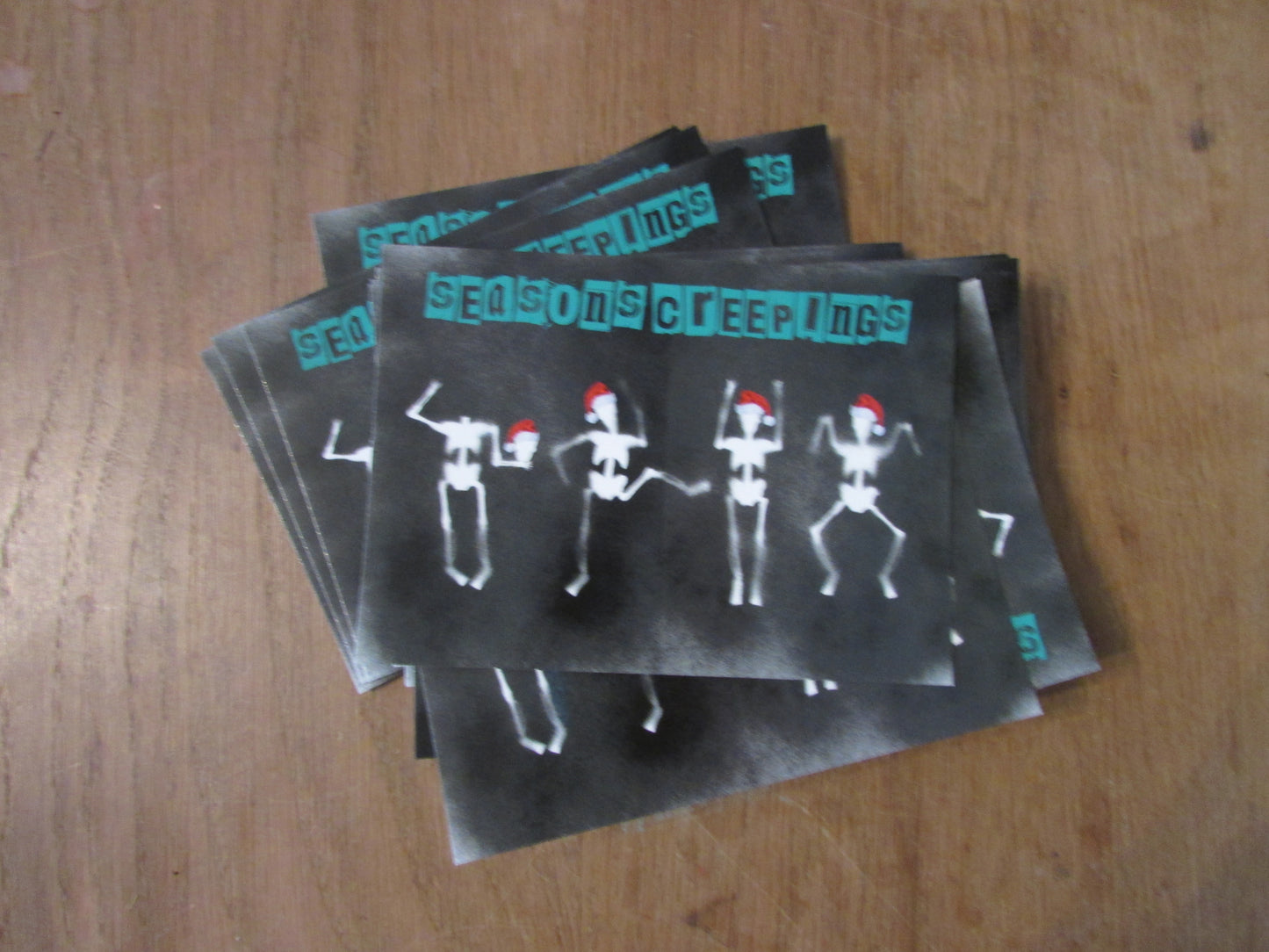 Home-made mixed media/digital Christmas postcard: "Seasons Creepings"