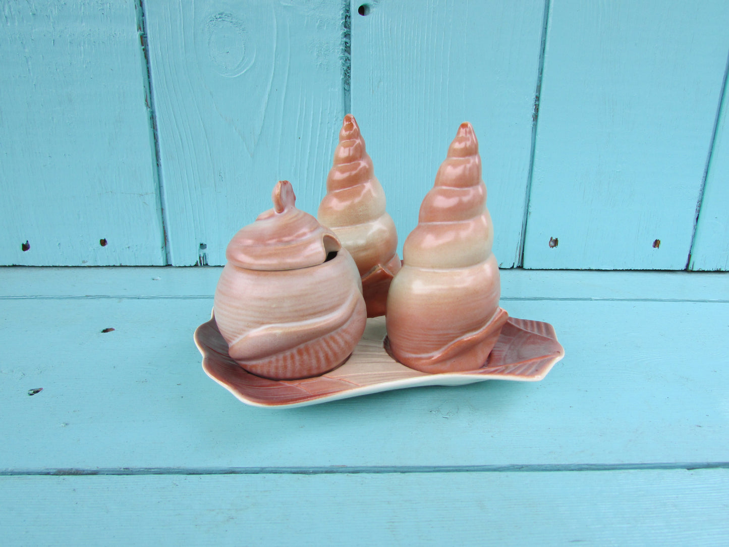 1960s Carlton Ware handpainted Australian Design ceramic shell cruet set