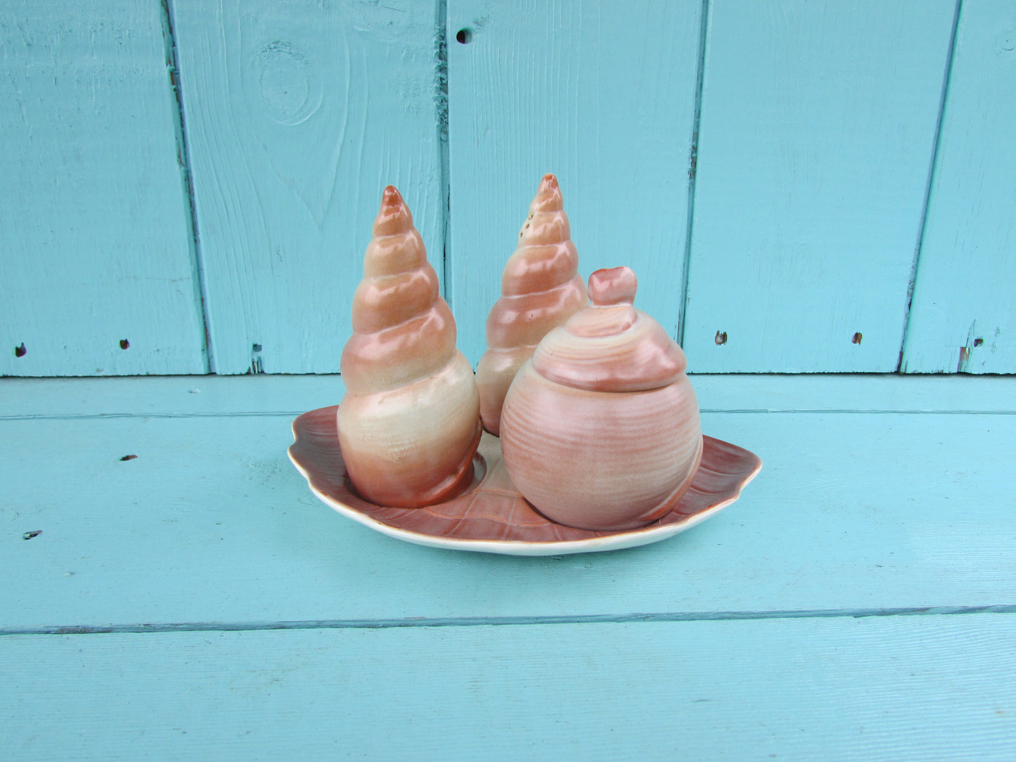 1960s Carlton Ware handpainted Australian Design ceramic shell cruet set