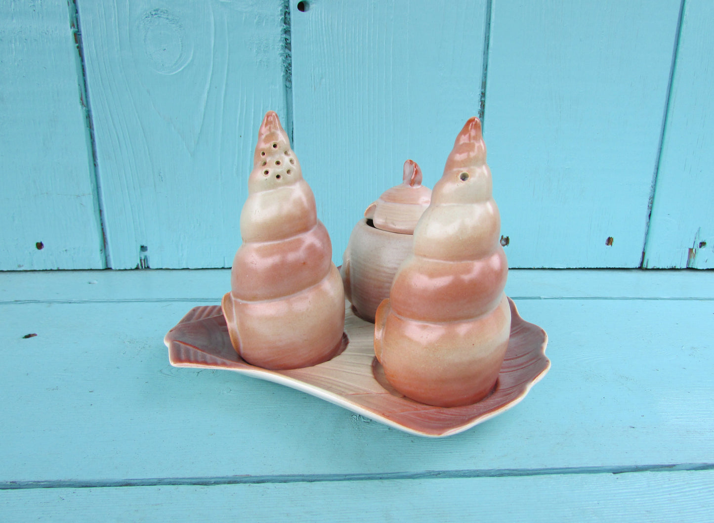 1960s Carlton Ware handpainted Australian Design ceramic shell cruet set