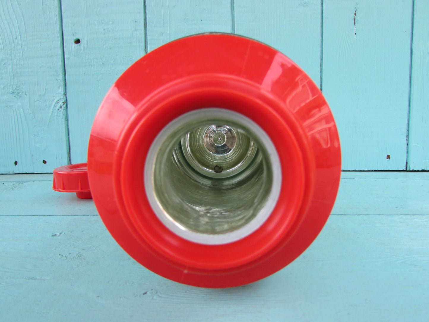 1960s/70s orange & brown brick-like patterned vacuum flask