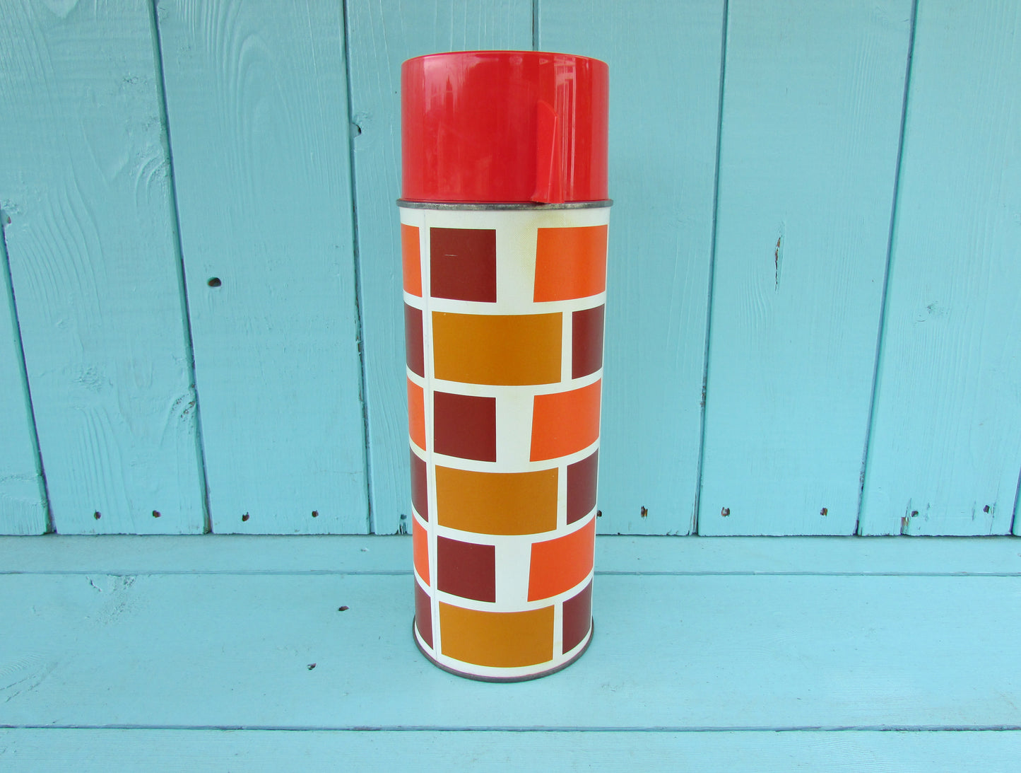 1960s/70s orange & brown brick-like patterned vacuum flask