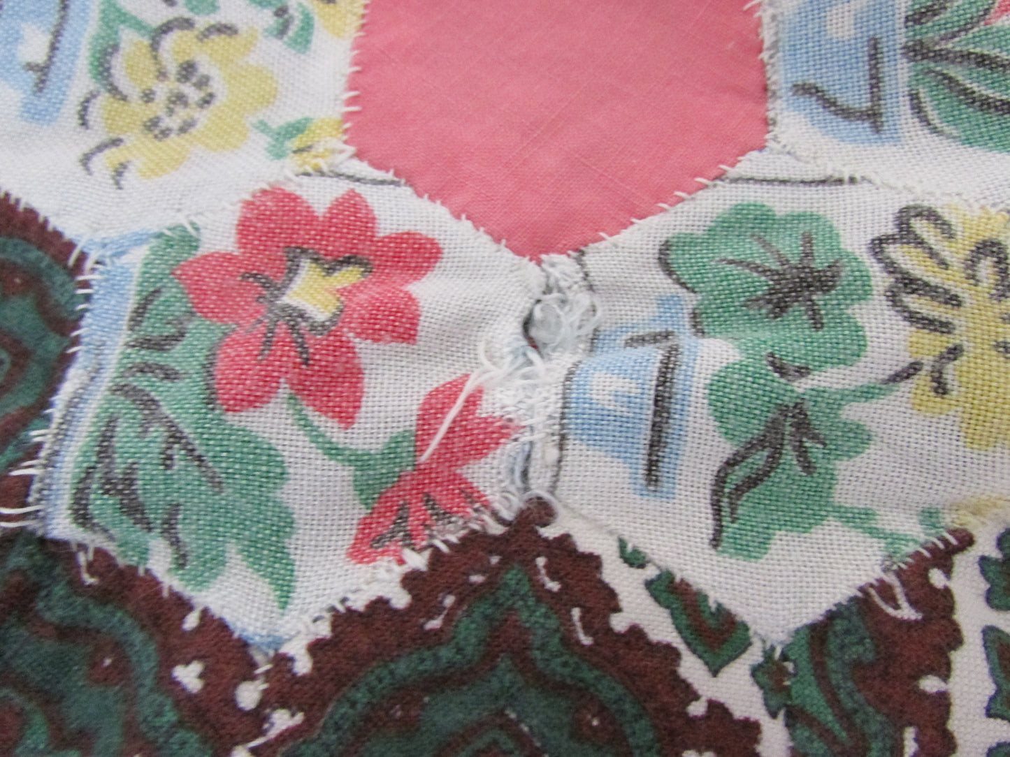 Vintage hand-made dark green ditsy floral patchwork cushion cover