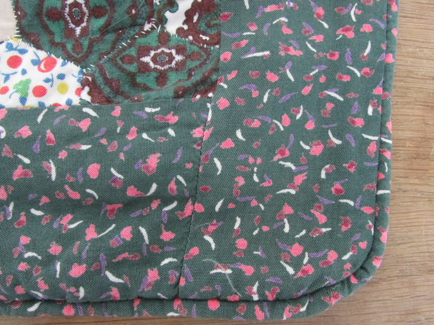 Vintage hand-made dark green ditsy floral patchwork cushion cover