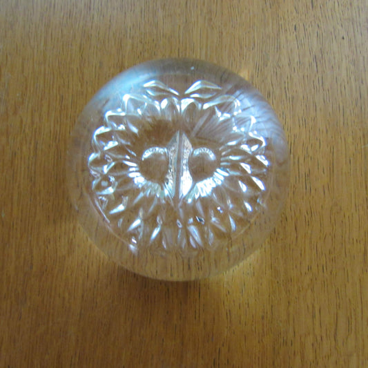 Vintage crystal glass owl domed paperweight