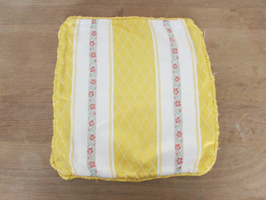 Vintage hand-made yellow satin floral stripe cushion cover