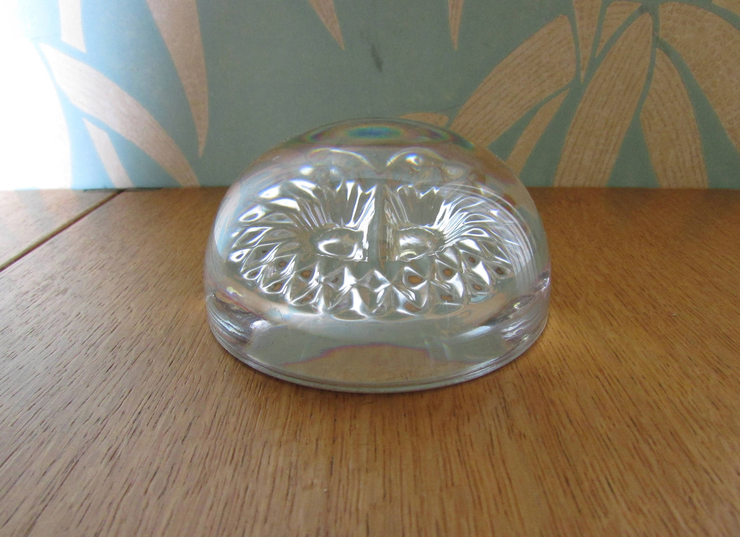 Vintage crystal glass owl domed paperweight