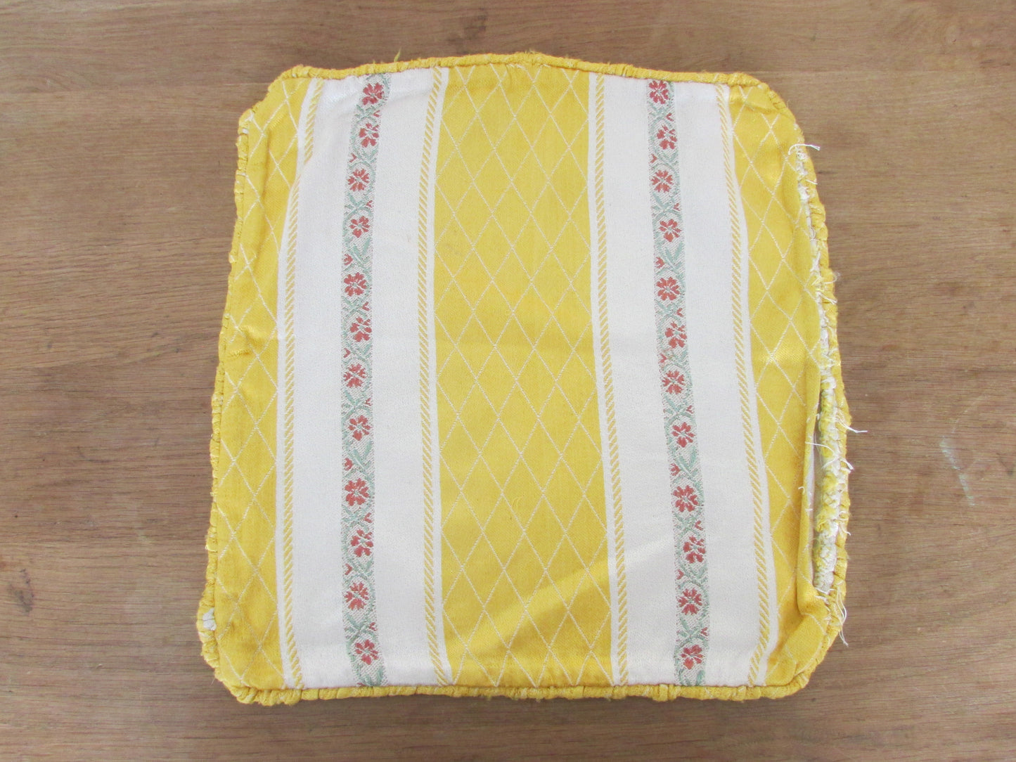 Vintage hand-made yellow satin floral stripe cushion cover