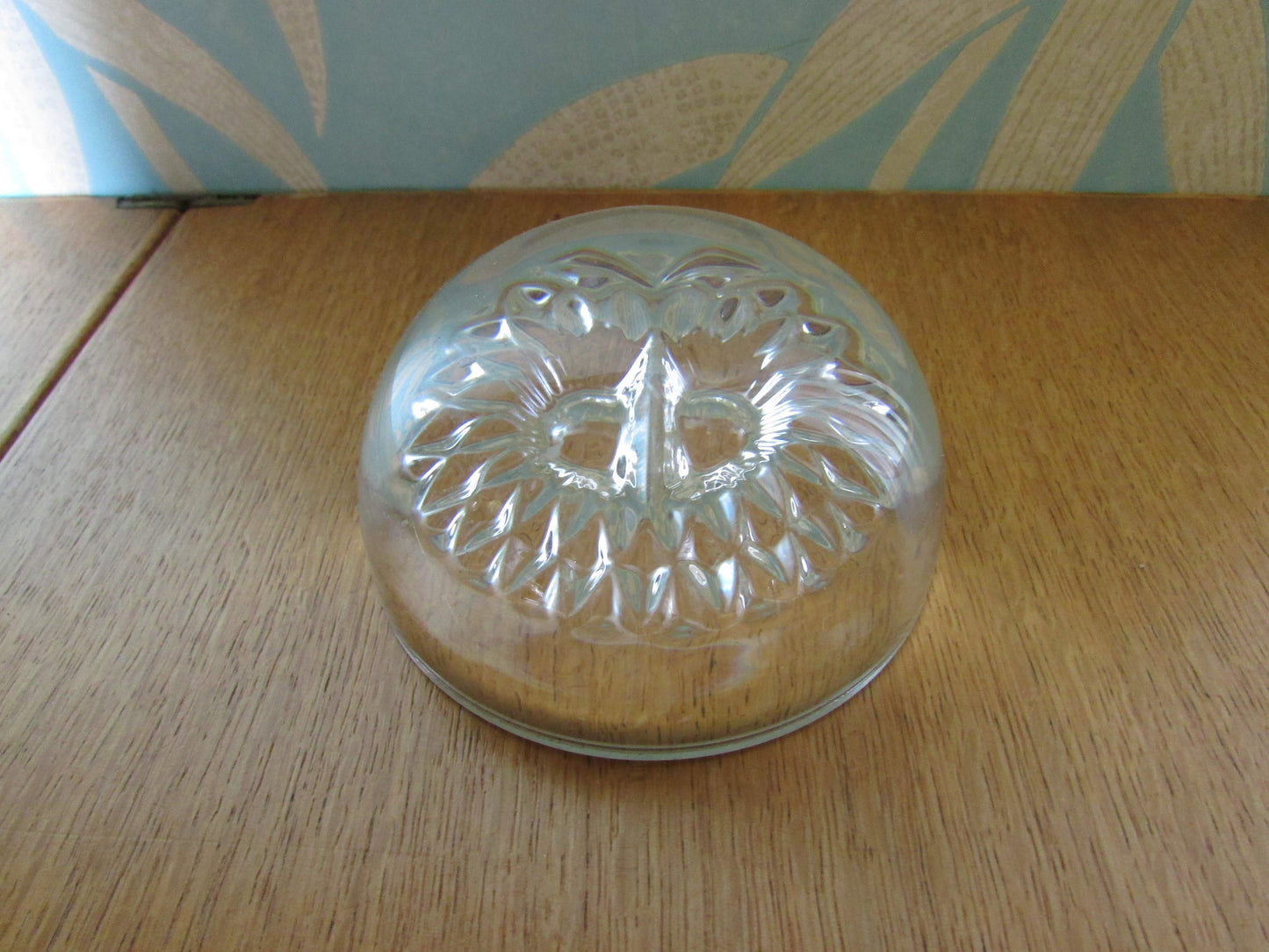 Vintage crystal glass owl domed paperweight