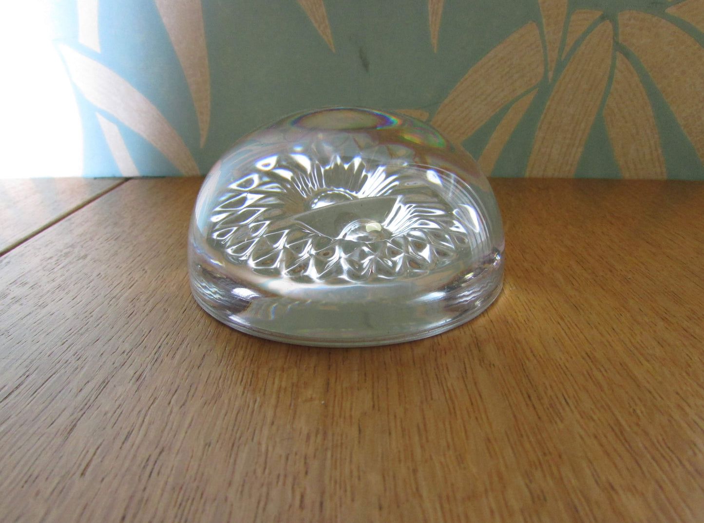 Vintage crystal glass owl domed paperweight