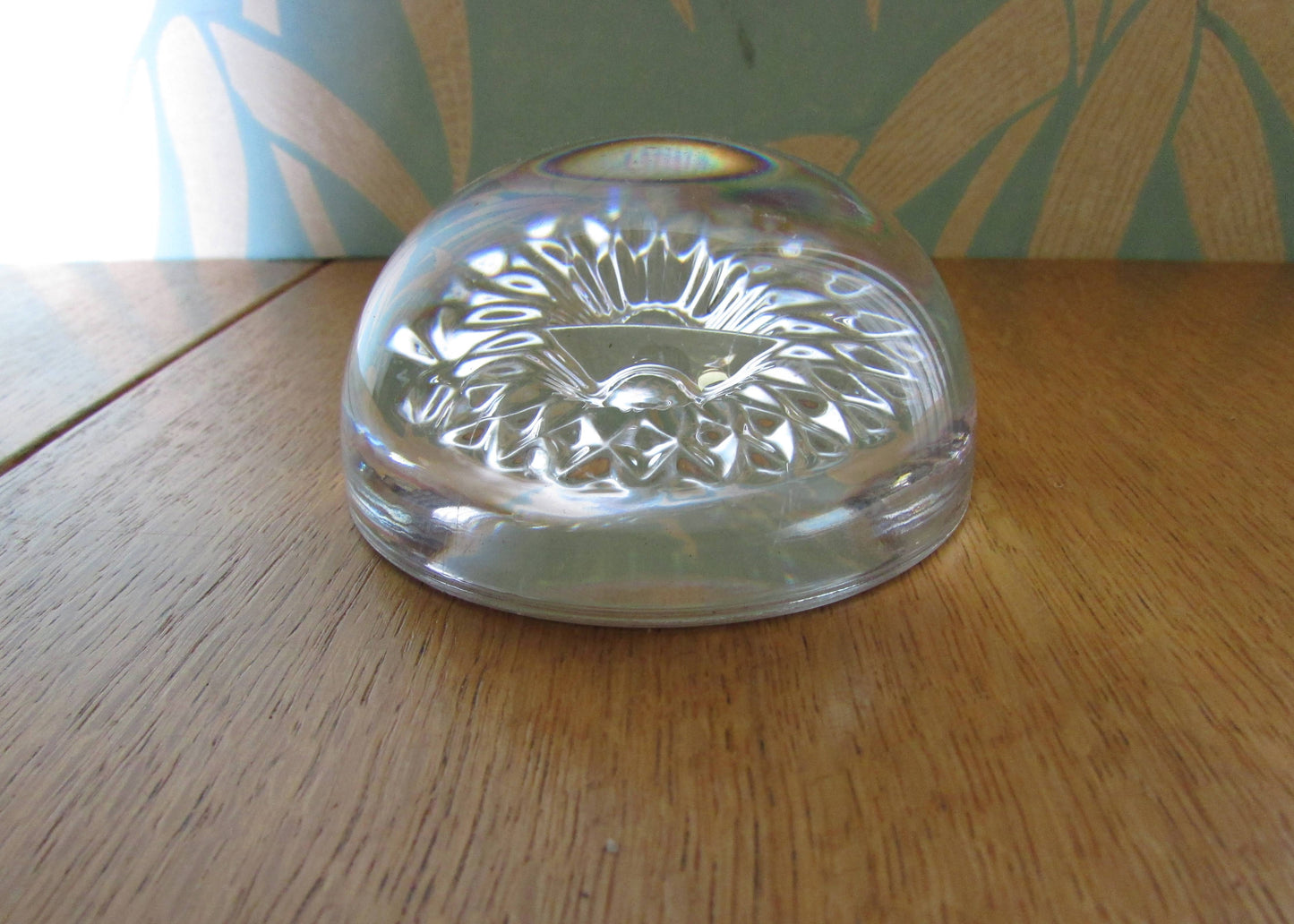 Vintage crystal glass owl domed paperweight