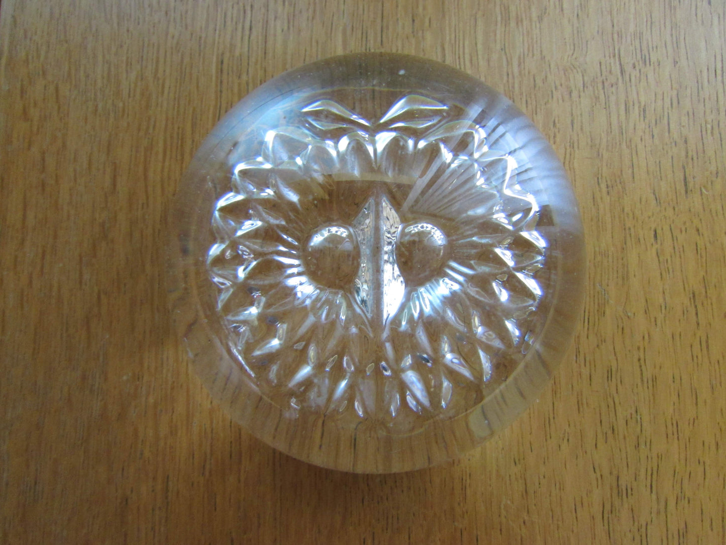 Vintage crystal glass owl domed paperweight