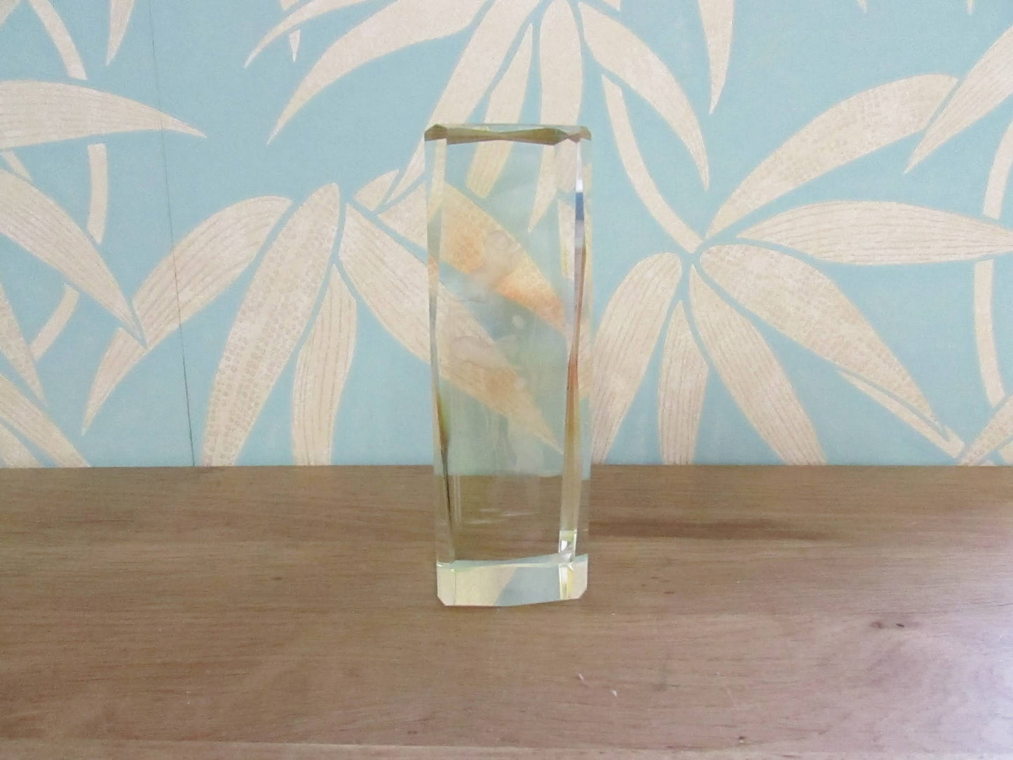 circa. 1990s laser etched crystal glass paperweight, climbing kittens