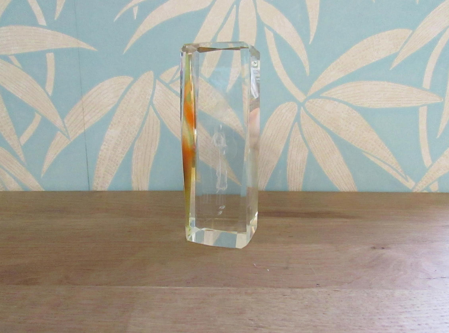 circa. 1990s laser etched crystal glass paperweight, climbing kittens