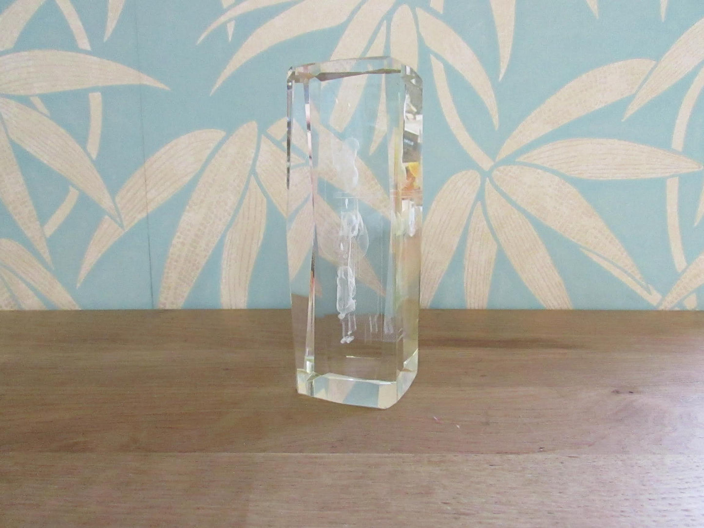 circa. 1990s laser etched crystal glass paperweight, climbing kittens