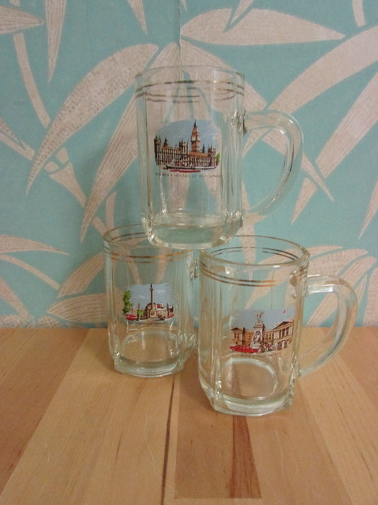 Set of three 1960s famous London Landmarks beer glasses