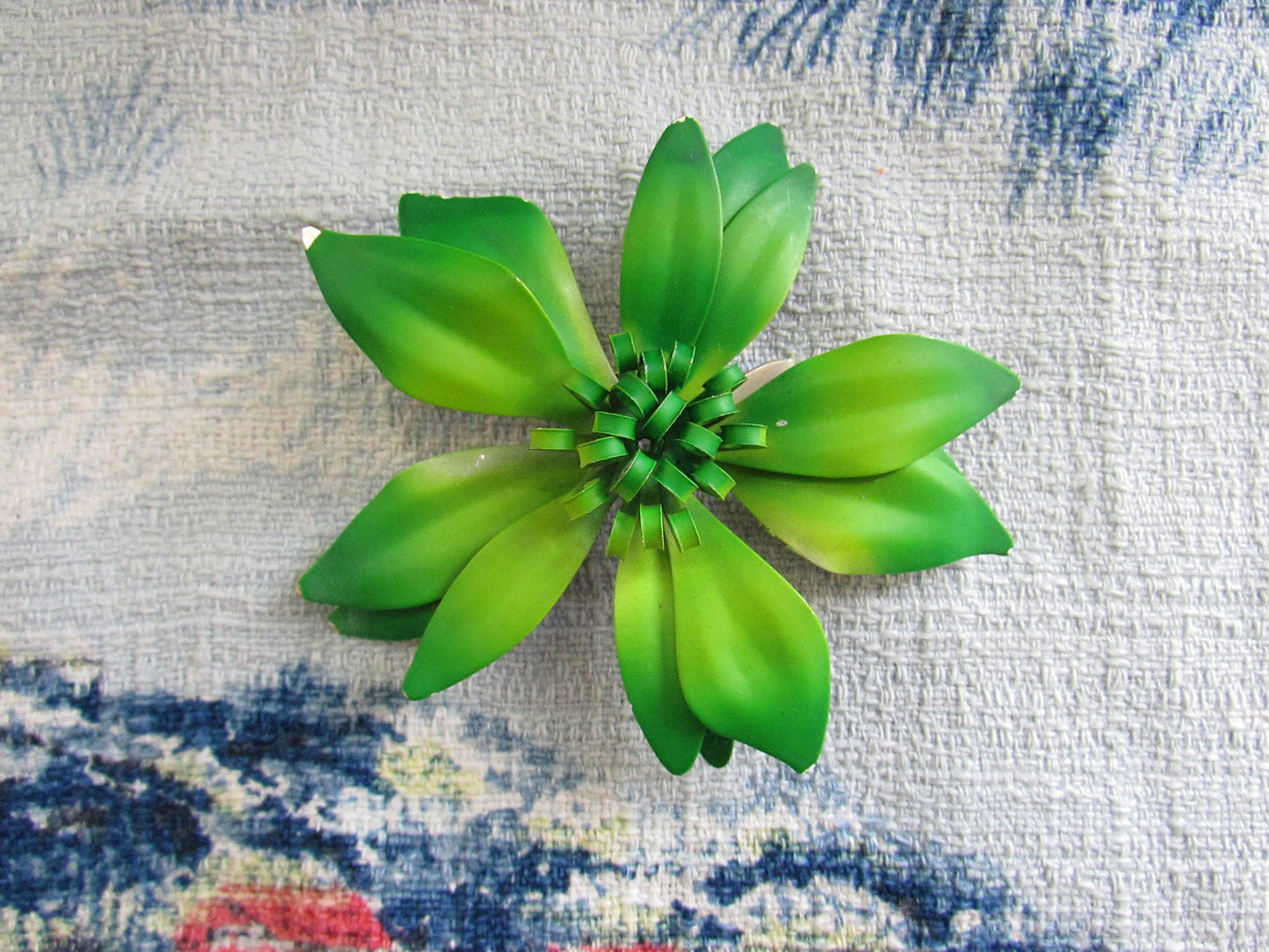 1960s large green metal flower brooch