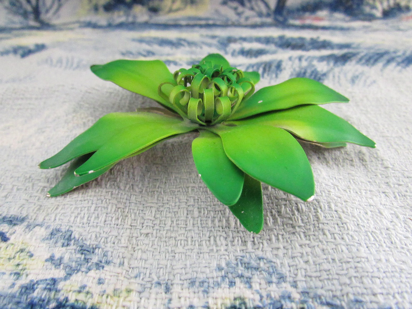 1960s large green metal flower brooch