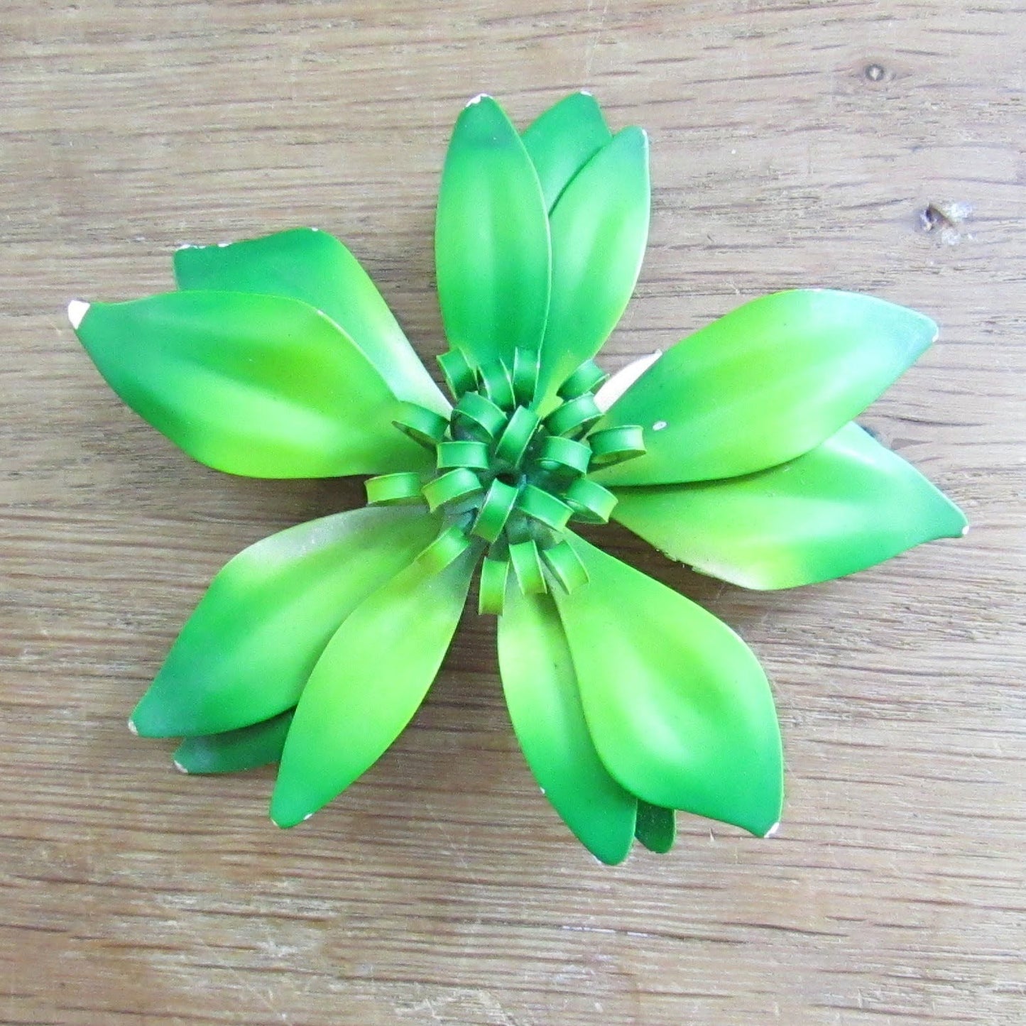 1960s large green metal flower brooch