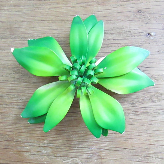 1960s large green metal flower brooch
