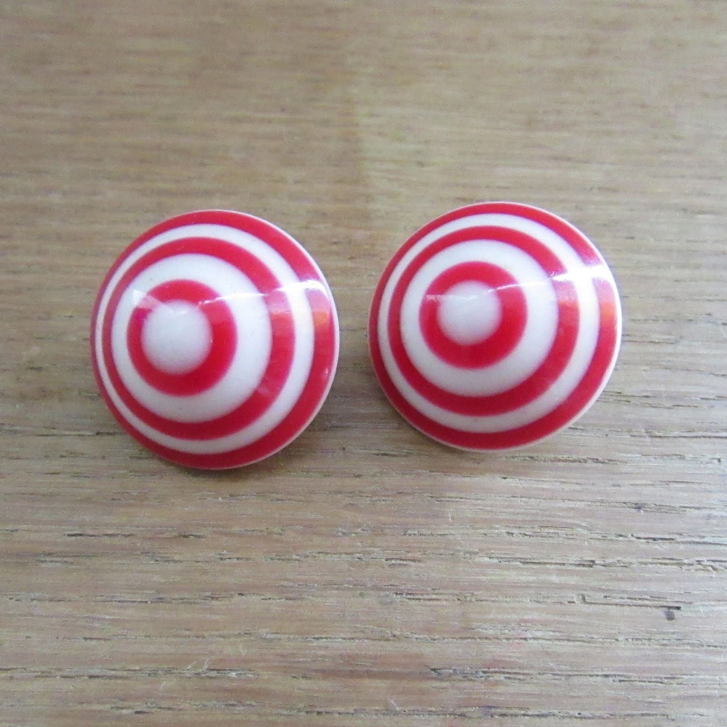 1980s red & white candy stripe domed clip-on earrings