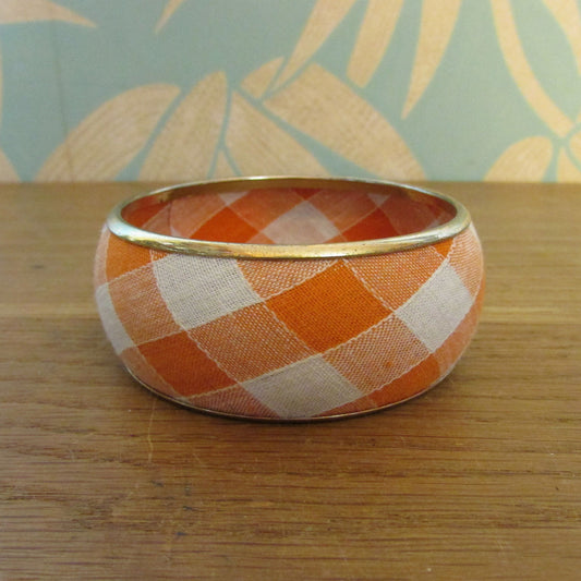 Y2K orange & white gingham fabric wrapped bangle