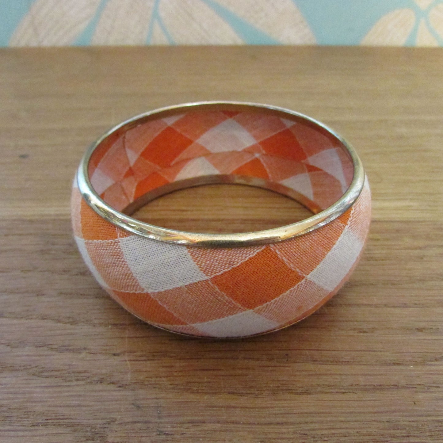Y2K orange & white gingham fabric wrapped bangle