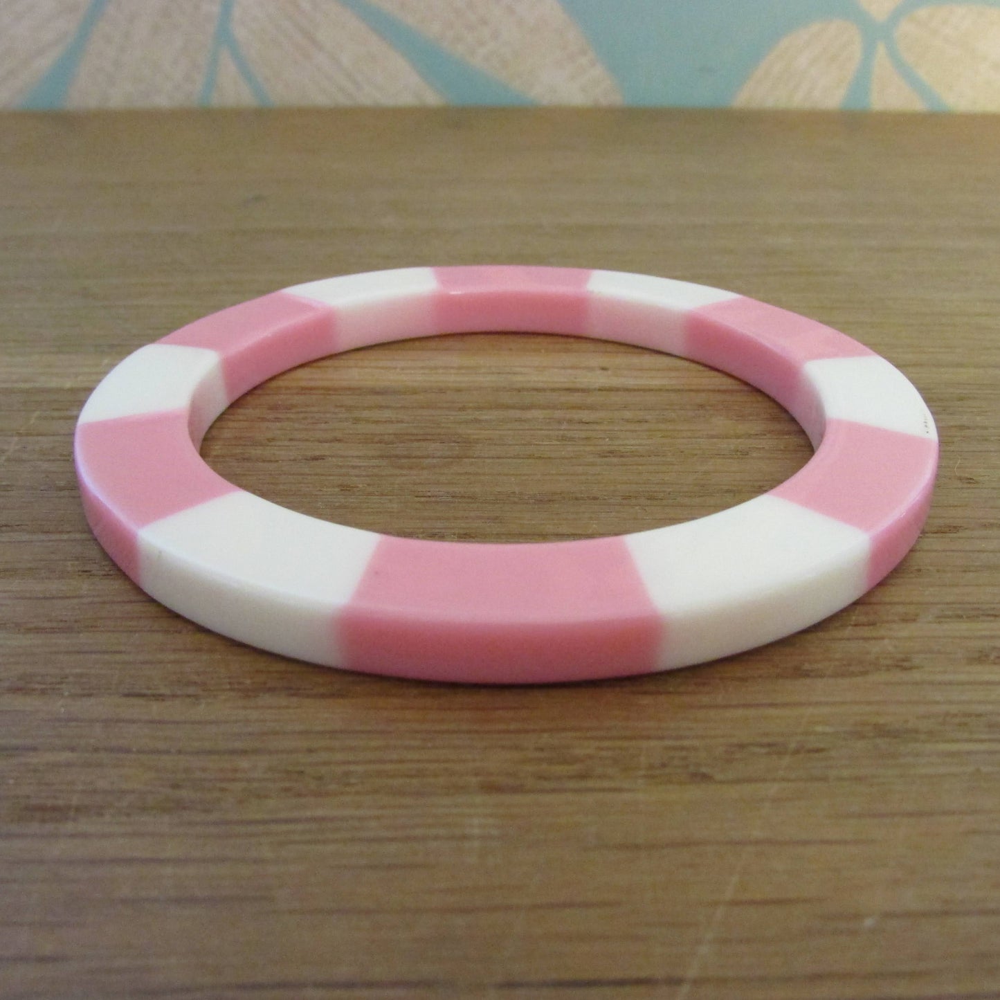 1960s pastel pink & white striped colour block plastic bangle