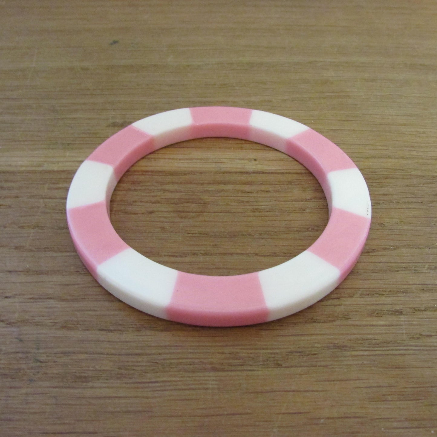 1960s pastel pink & white striped colour block plastic bangle
