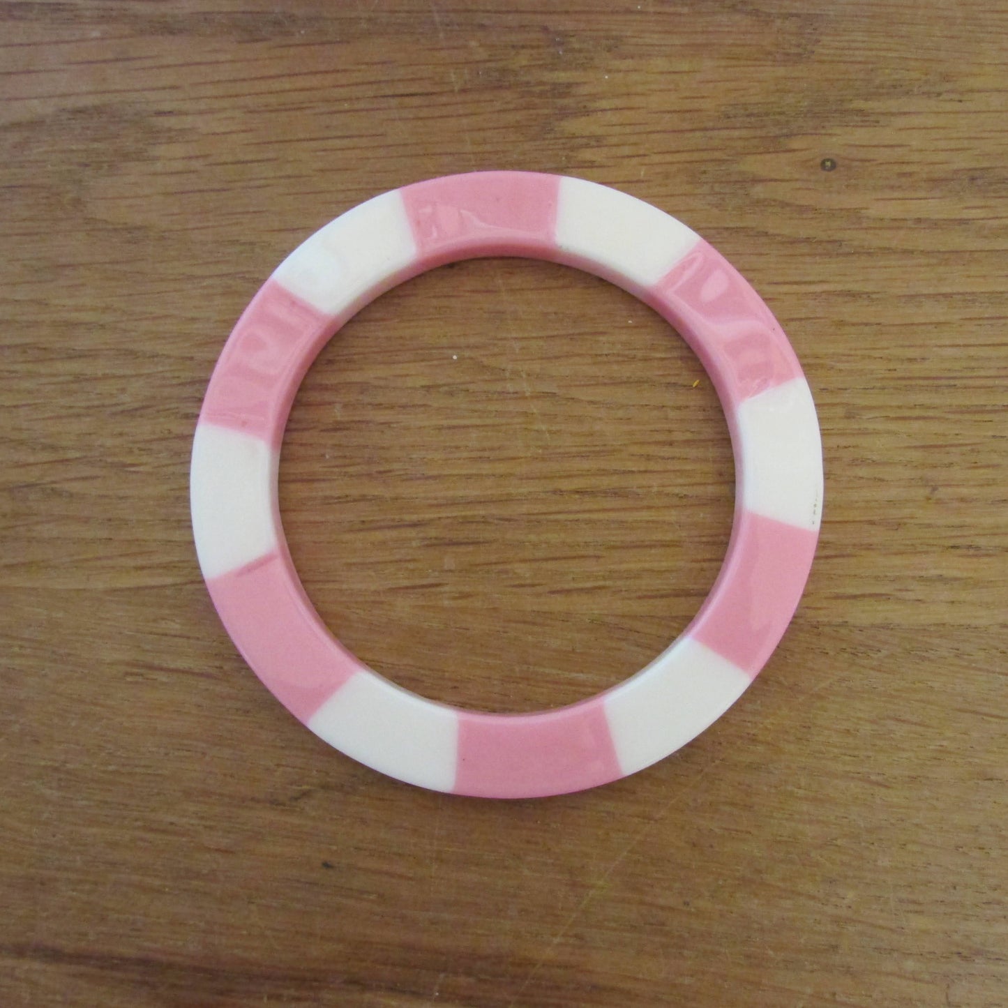 1960s pastel pink & white striped colour block plastic bangle