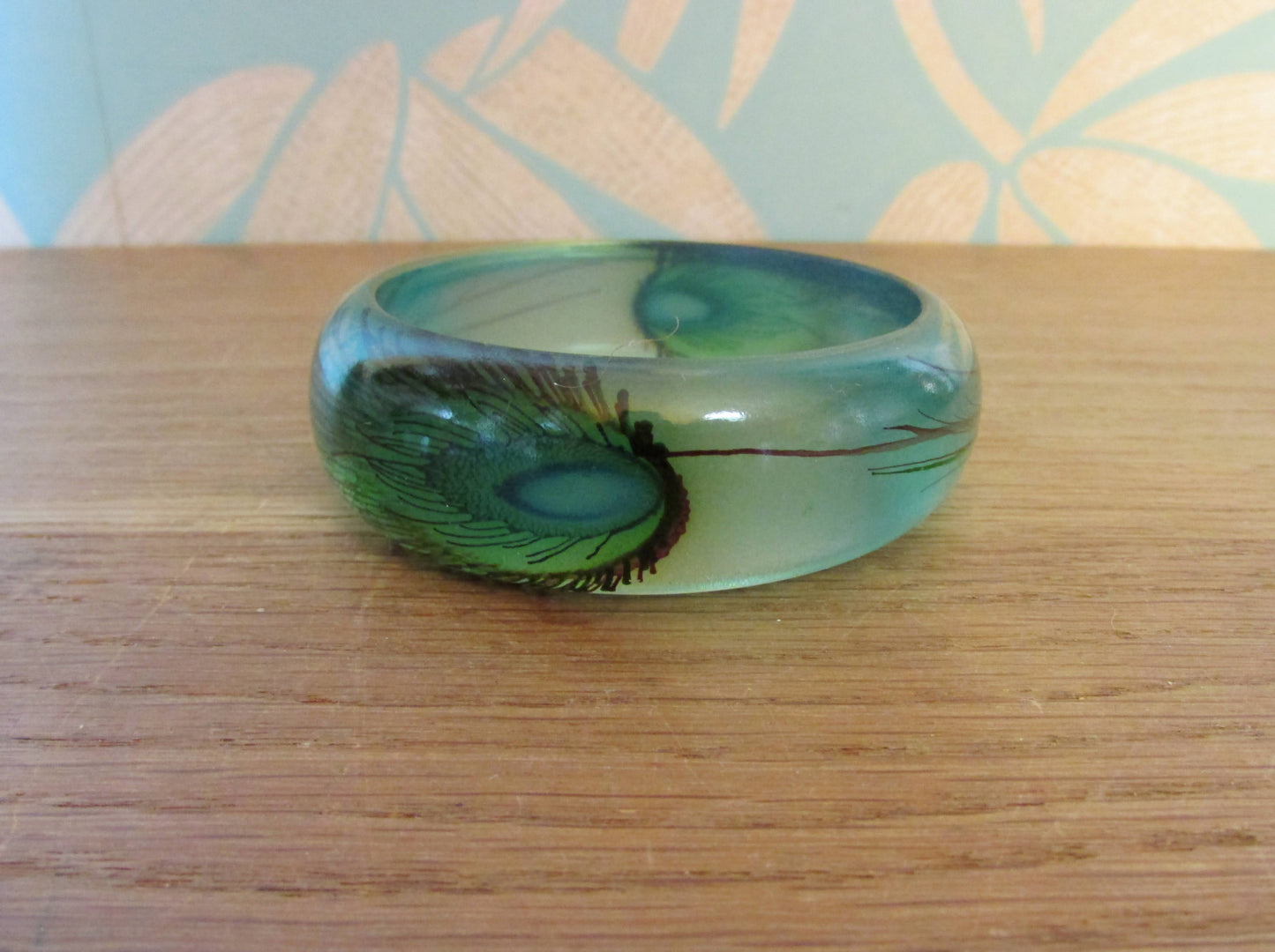 Vintage resin peacock feather bangle
