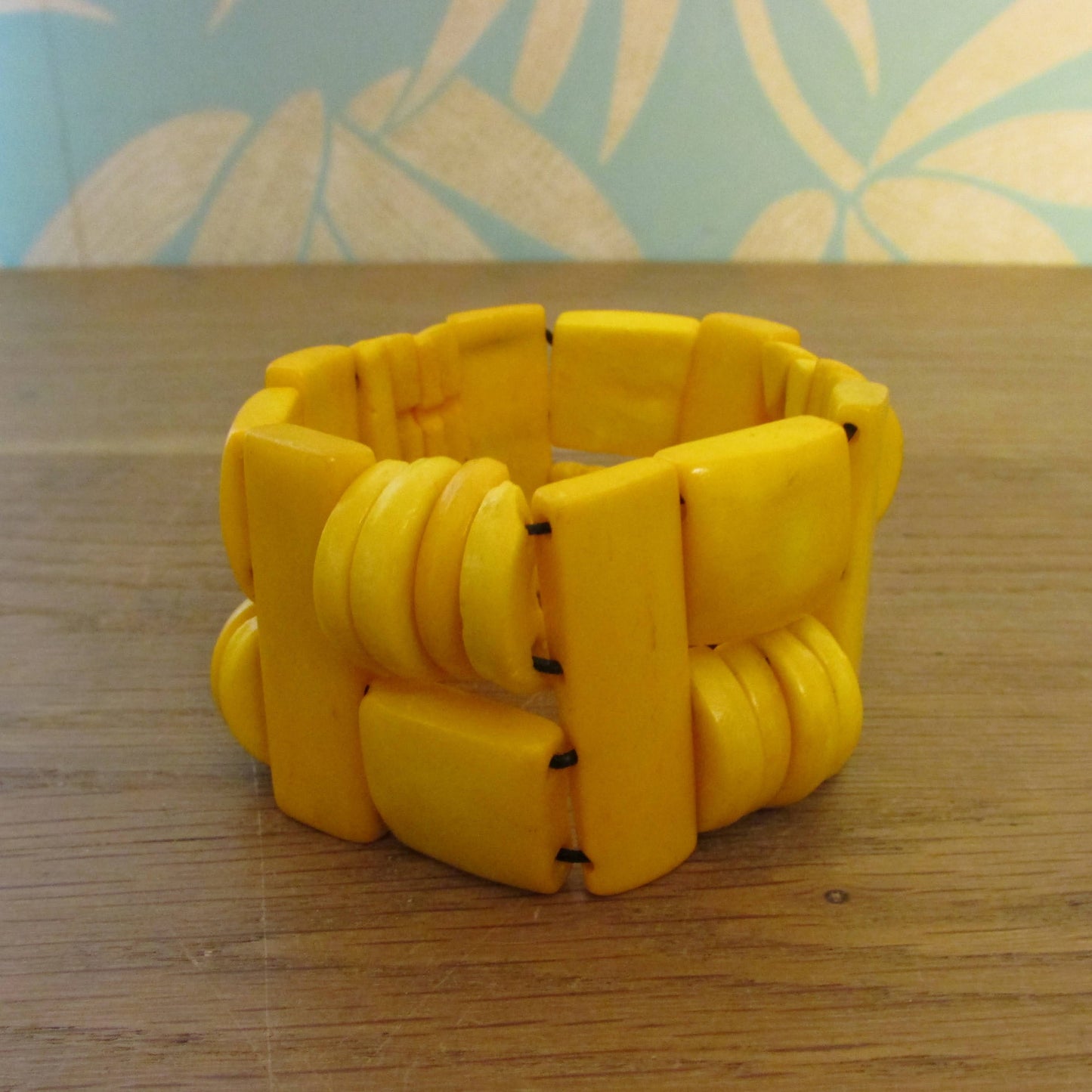 1970s butterscotch yellow geometric resin panel bracelet