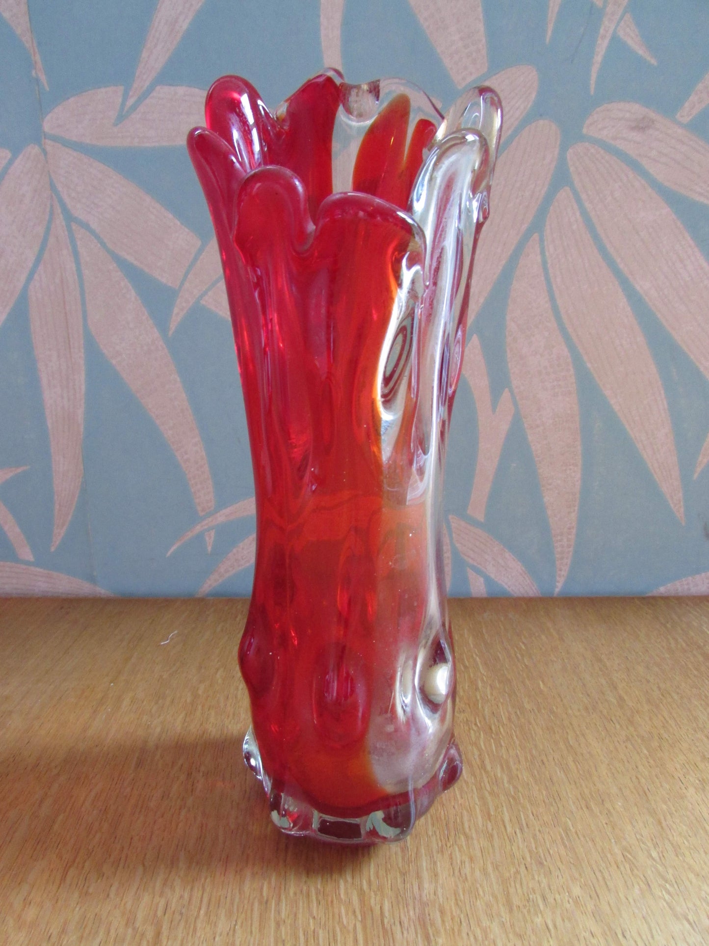 Pair of mid-century red finger art glass vases