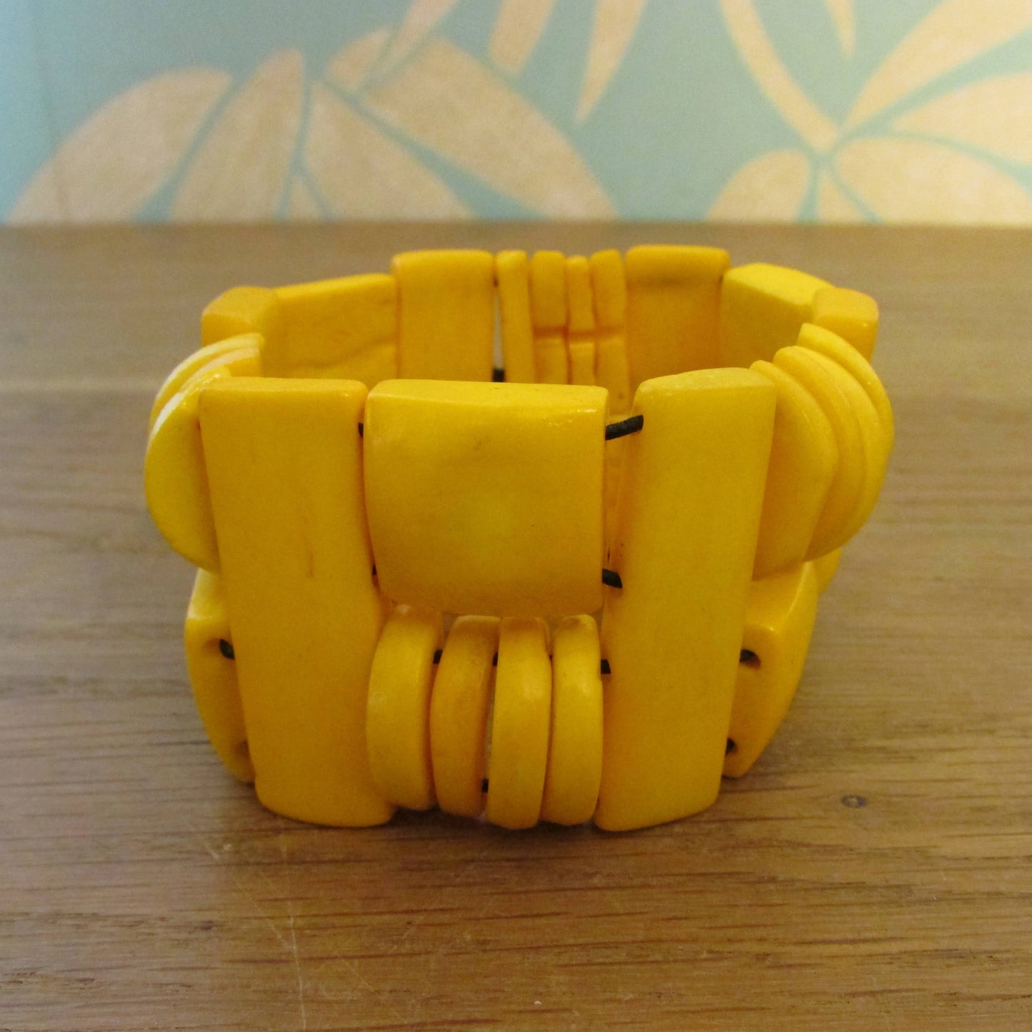1970s butterscotch yellow geometric resin panel bracelet
