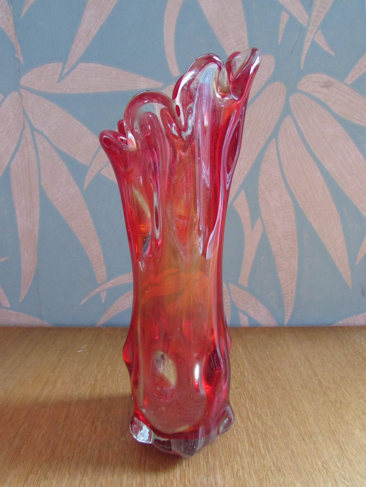 Pair of mid-century red finger art glass vases